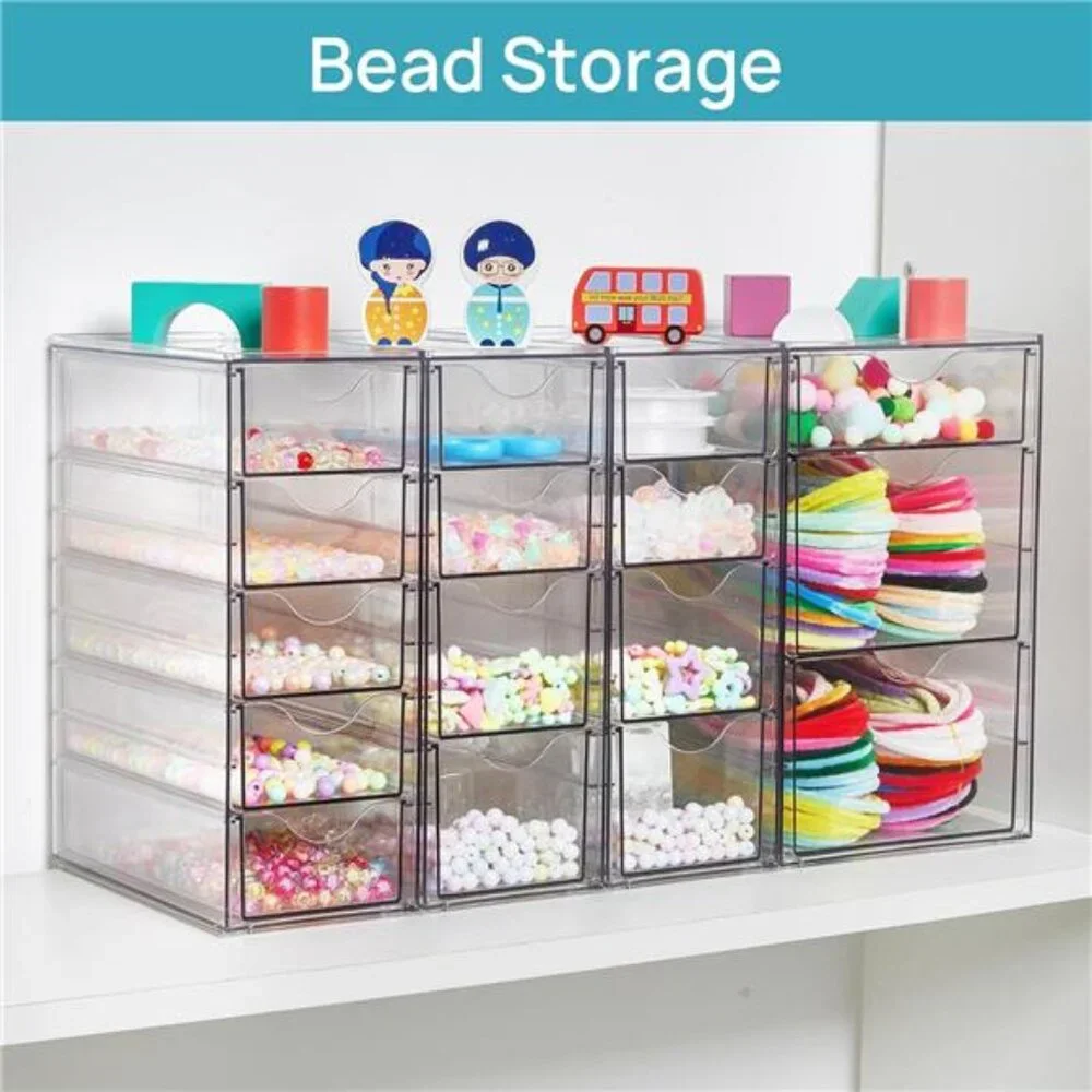 Acrylic Organizer with 16 Drawers (4 Set),Clear Storage Drawers for Office